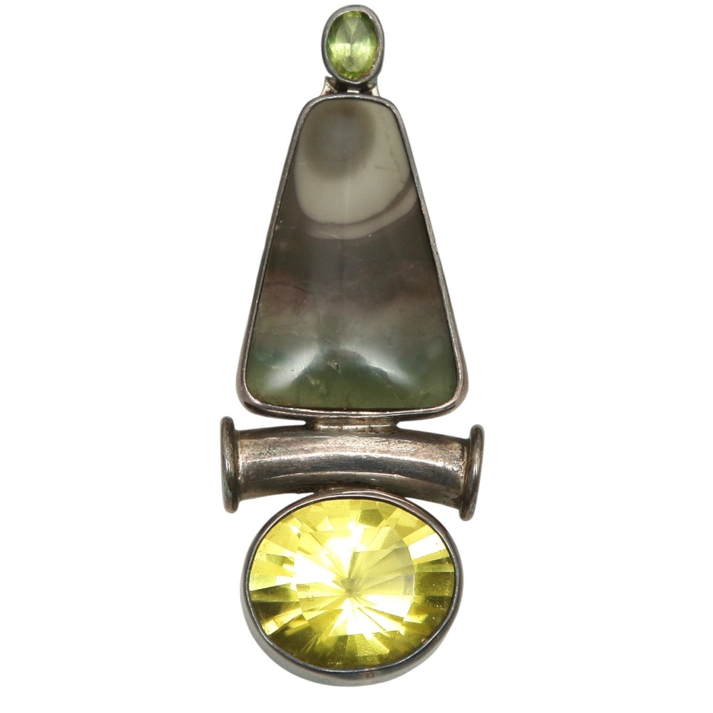 CHARLES ALBERT Sterling Silver Pendant Charm Peridot Gem Brown Stone